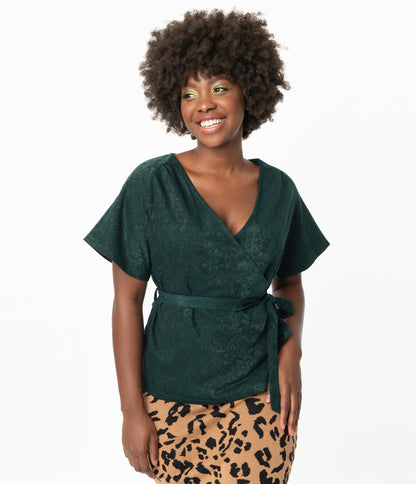 Retro Style Emerald Tara Wrap Top - Unique Vintage - Womens, TOPS, WOVEN TOPS