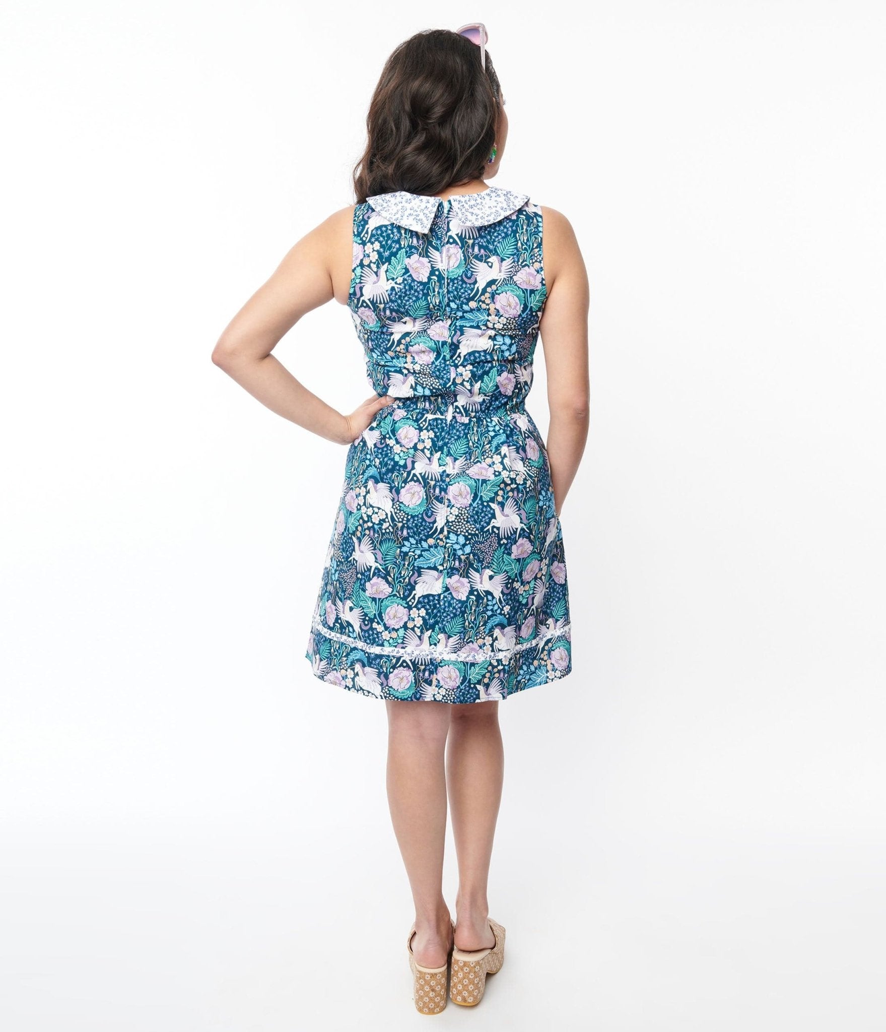 NWOT offers unique vintage blue floral retro style dress