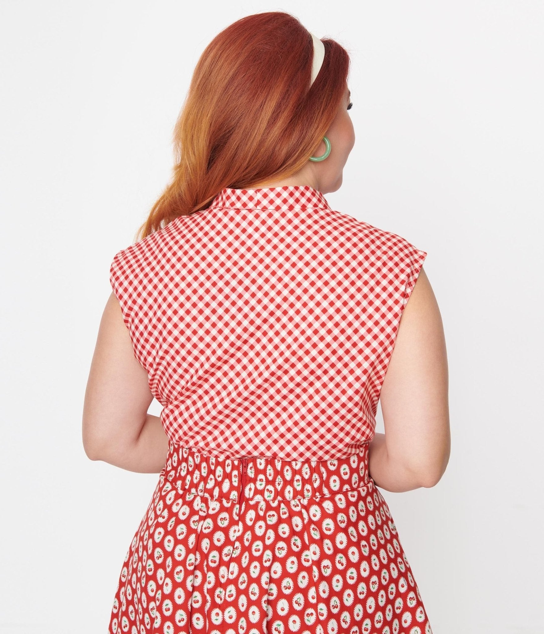 Unique Vintage Gingham Red and White offers Seersucker Peplum Top Small