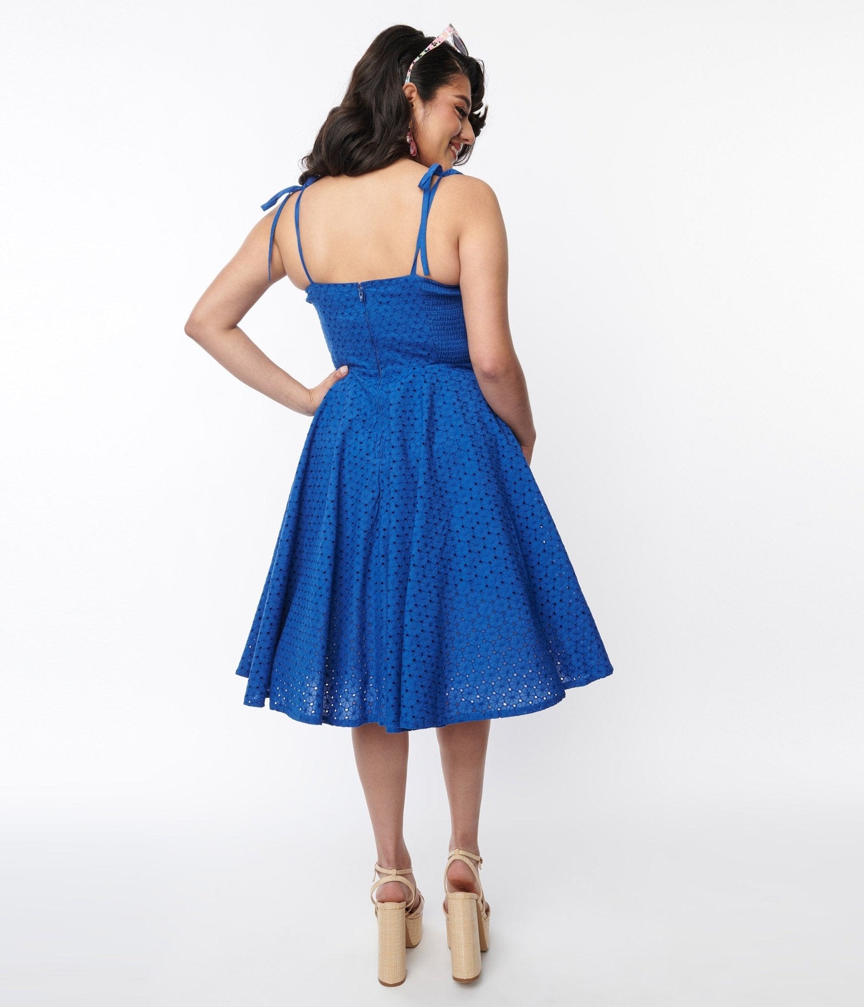 Blue eyelet dress outlet womens