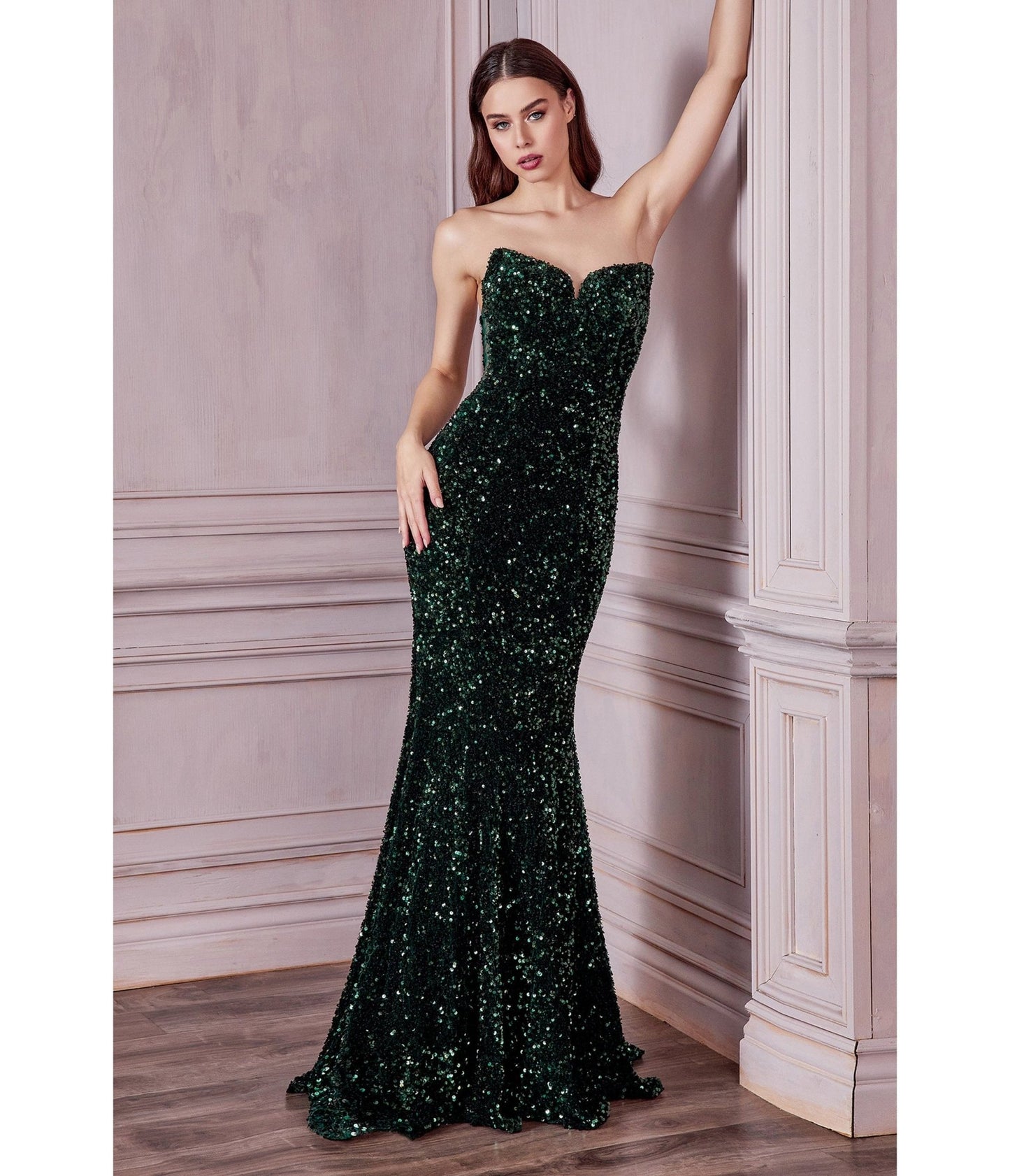 Retro & Vintage Show Stopping Emerald Strapless Sequin Prom Gown ...