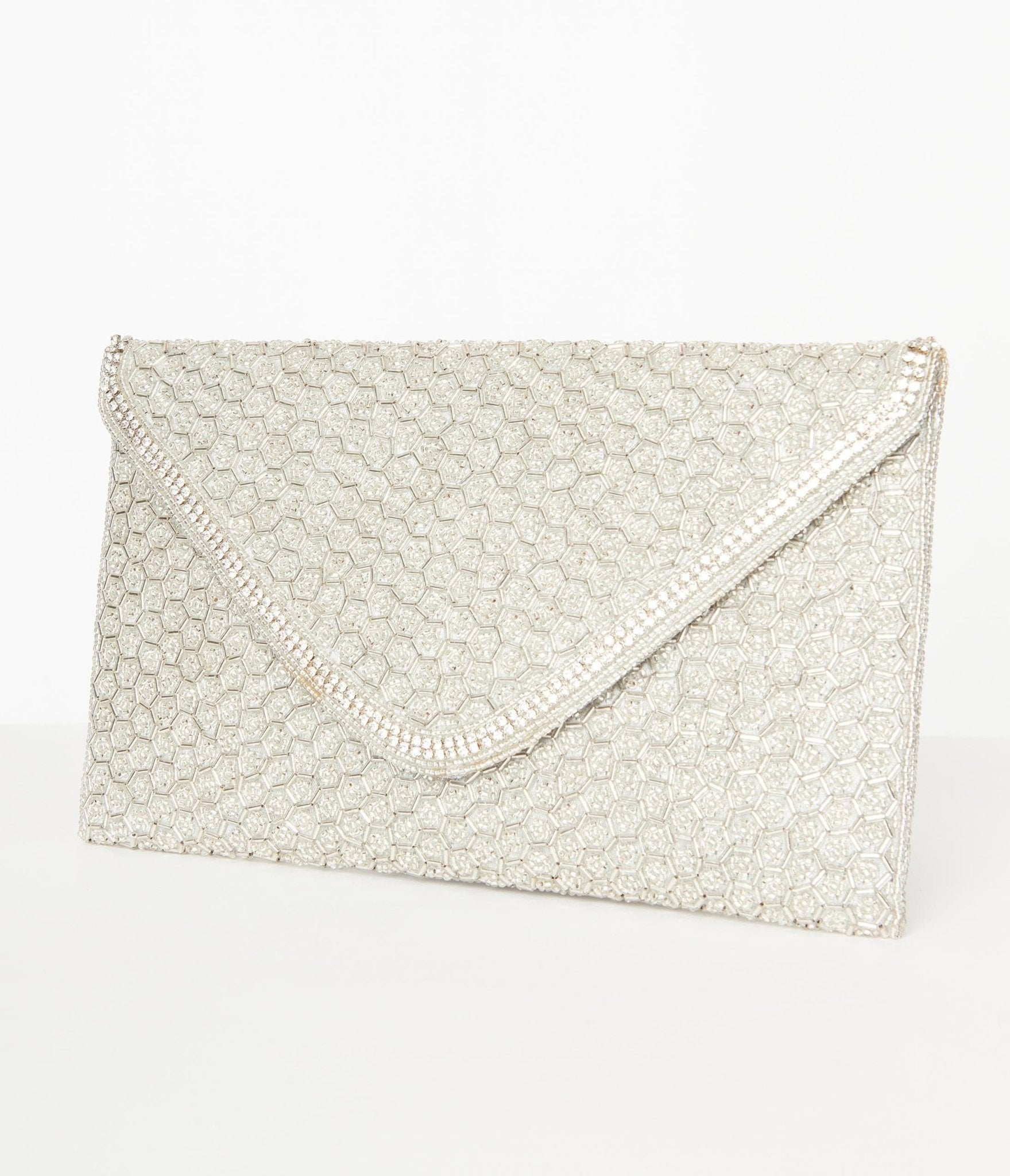 Silver envelope clutch online bag