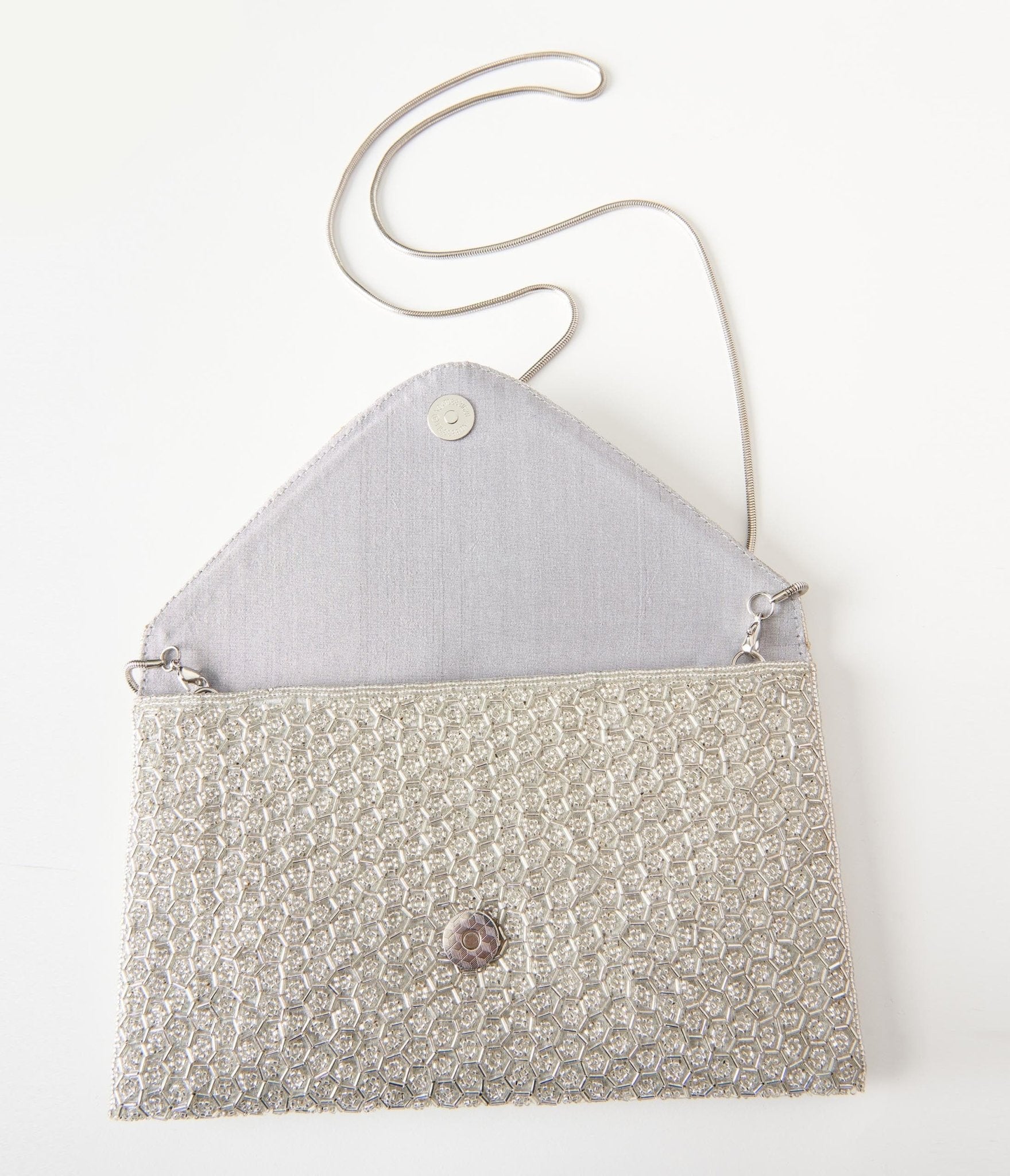 Silver discount envelope clutch