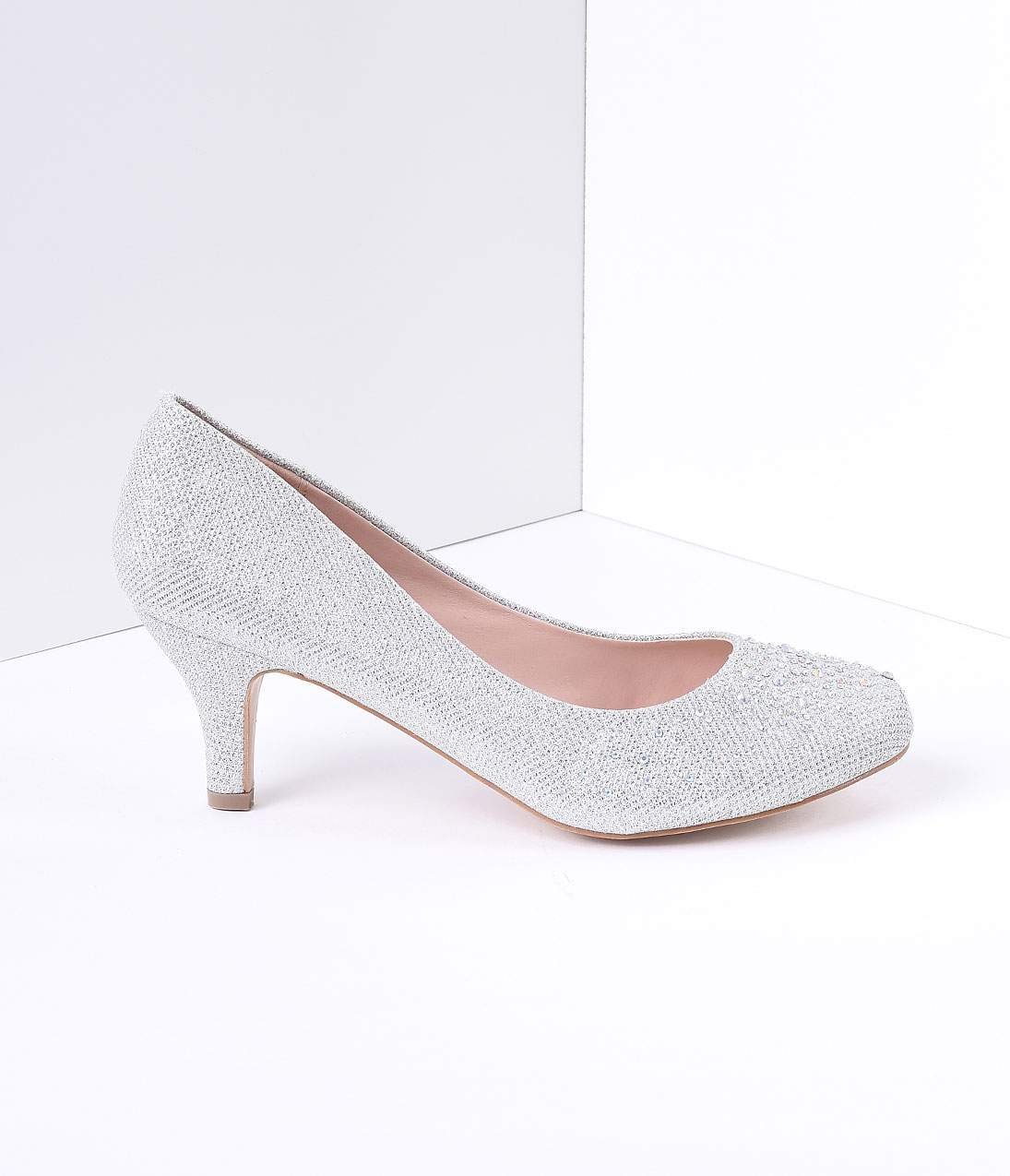 ASOS DESIGN Strut slingback kitten heeled shoes in silver | ASOS
