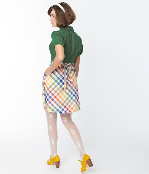 Retro & Vintage Smak Parlour Green & Rainbow Gingham Mini Shirt Dress ...