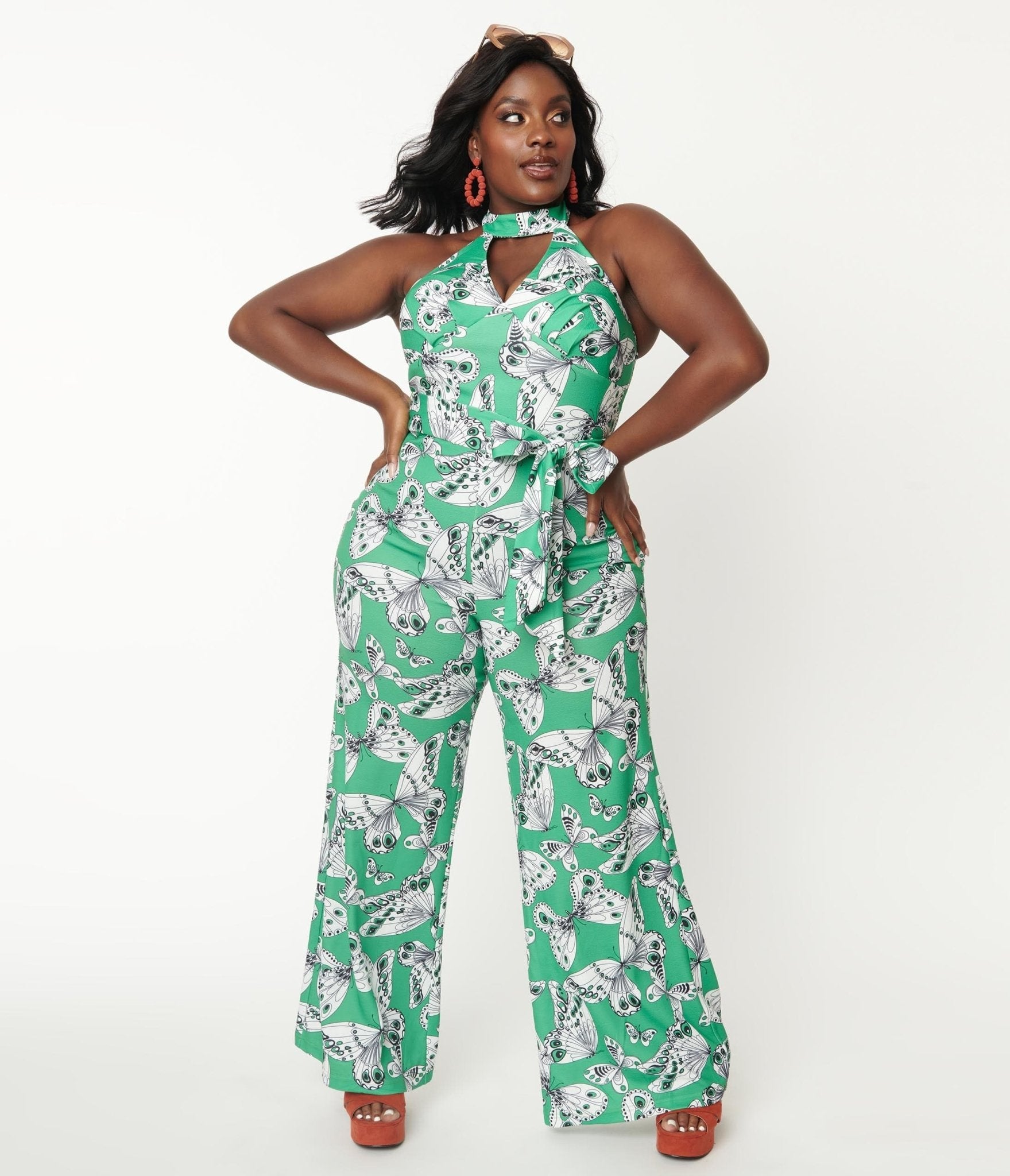 Smak Parlour Plus Size Green Butterfly Print Glamour Goddess Jumpsuit ...