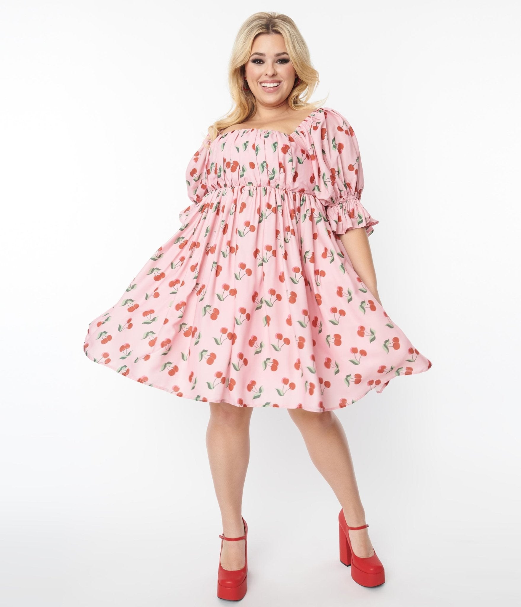 Buy Marks & Spencer Pink Polka Dots Printed Puff Sleeves A Line Midi Dress  - Dresses for Women 24318680 | Myntra