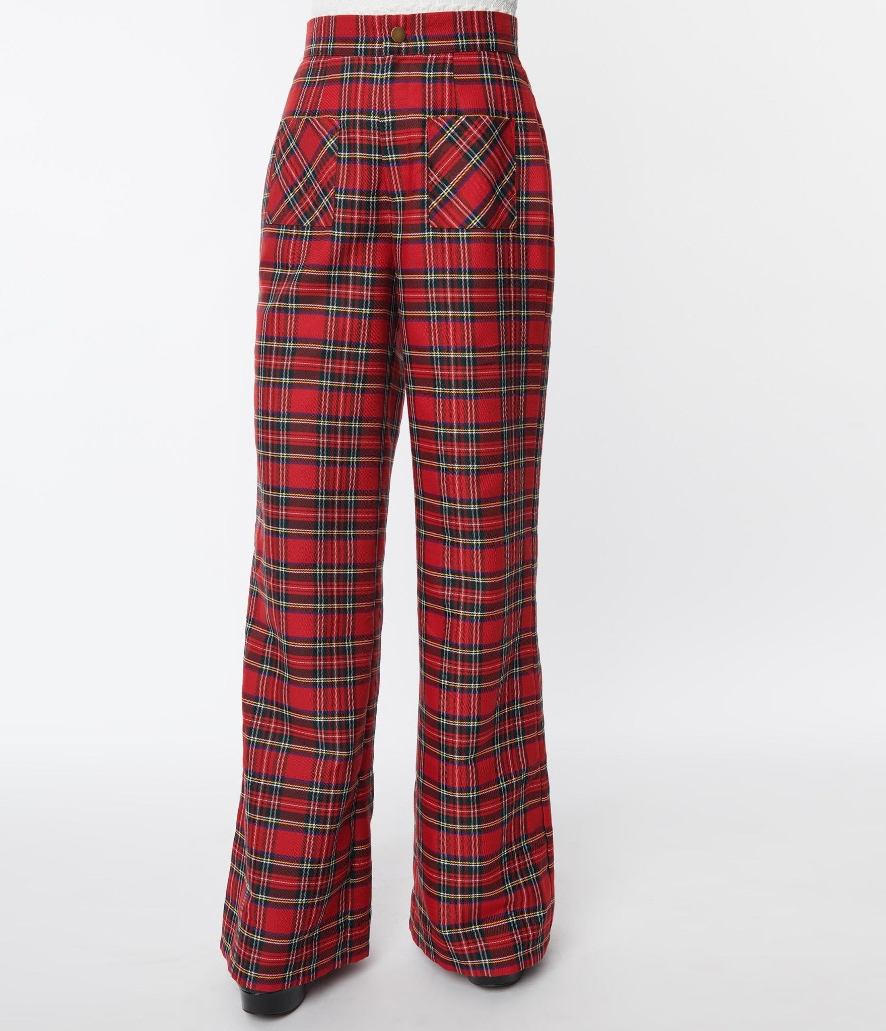 Soft Knit Plaid Pants - Classic red plaid