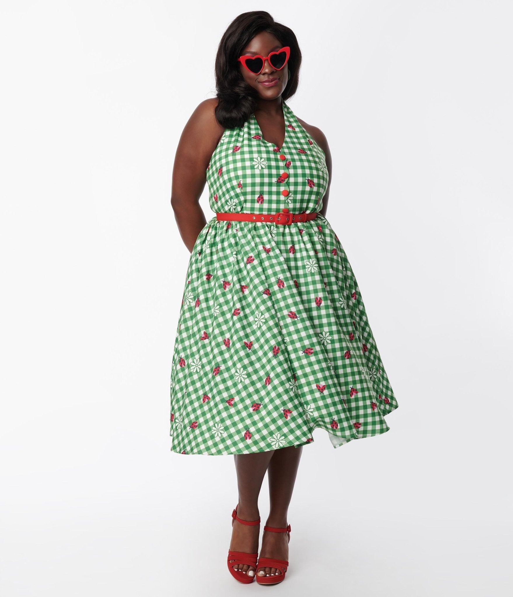 Checkered Green 1950s Dress with Bow
