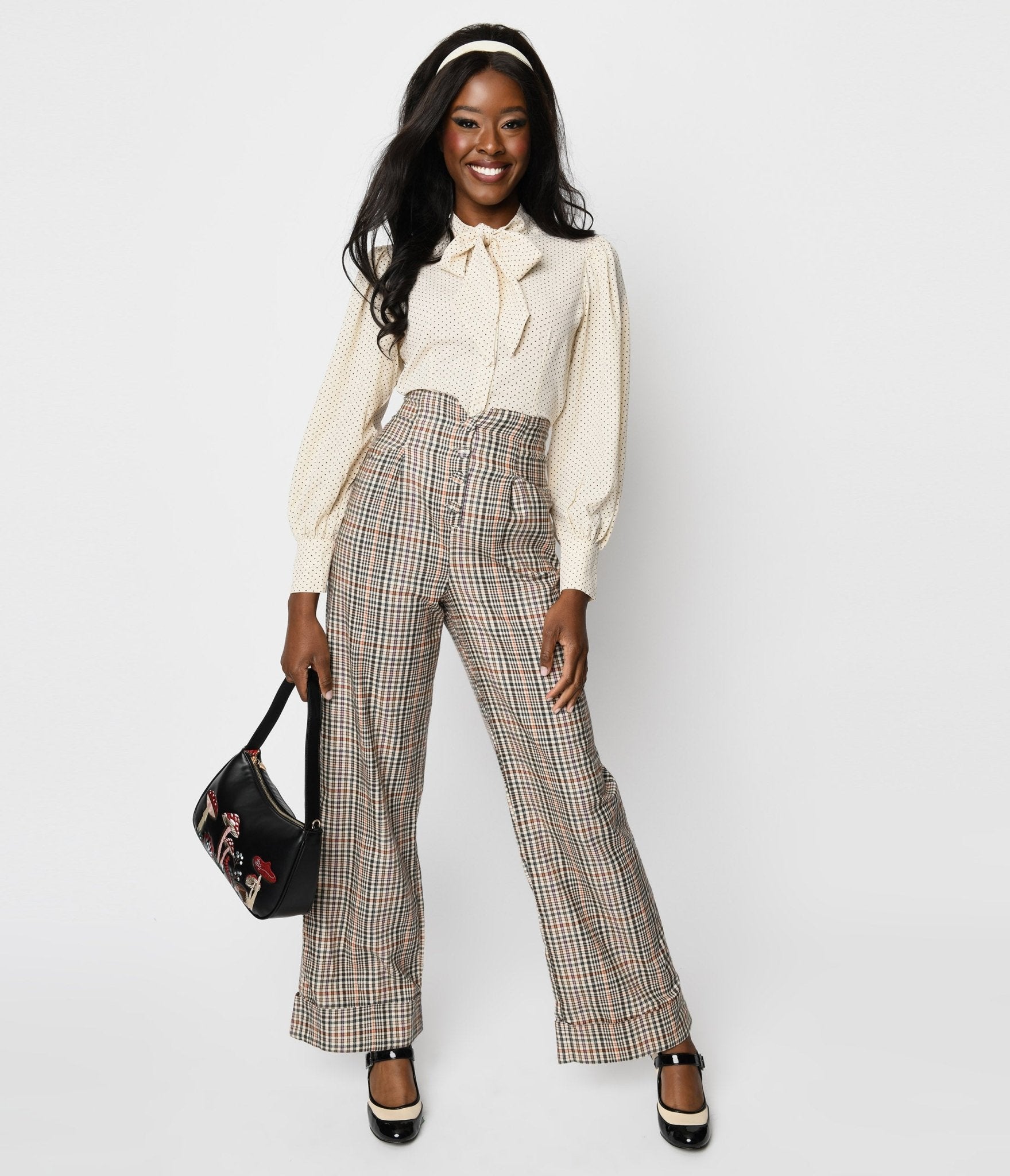 1930s 1940s Ladies Suit Trousers Vintage Style, Beige Brown Checkered Wool  Marlene Trousers 