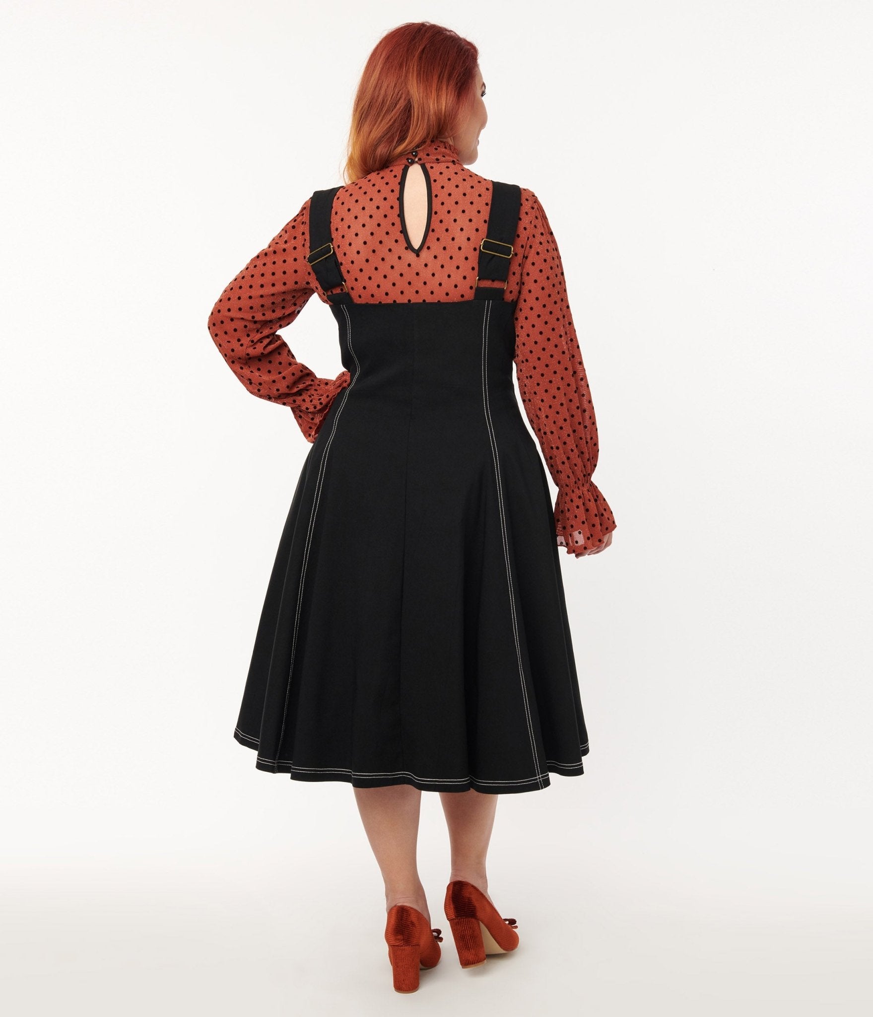 Unique Bargains Women's Button Decor Overall Dress Fit and Flare Midi  Suspender Skirt M Black