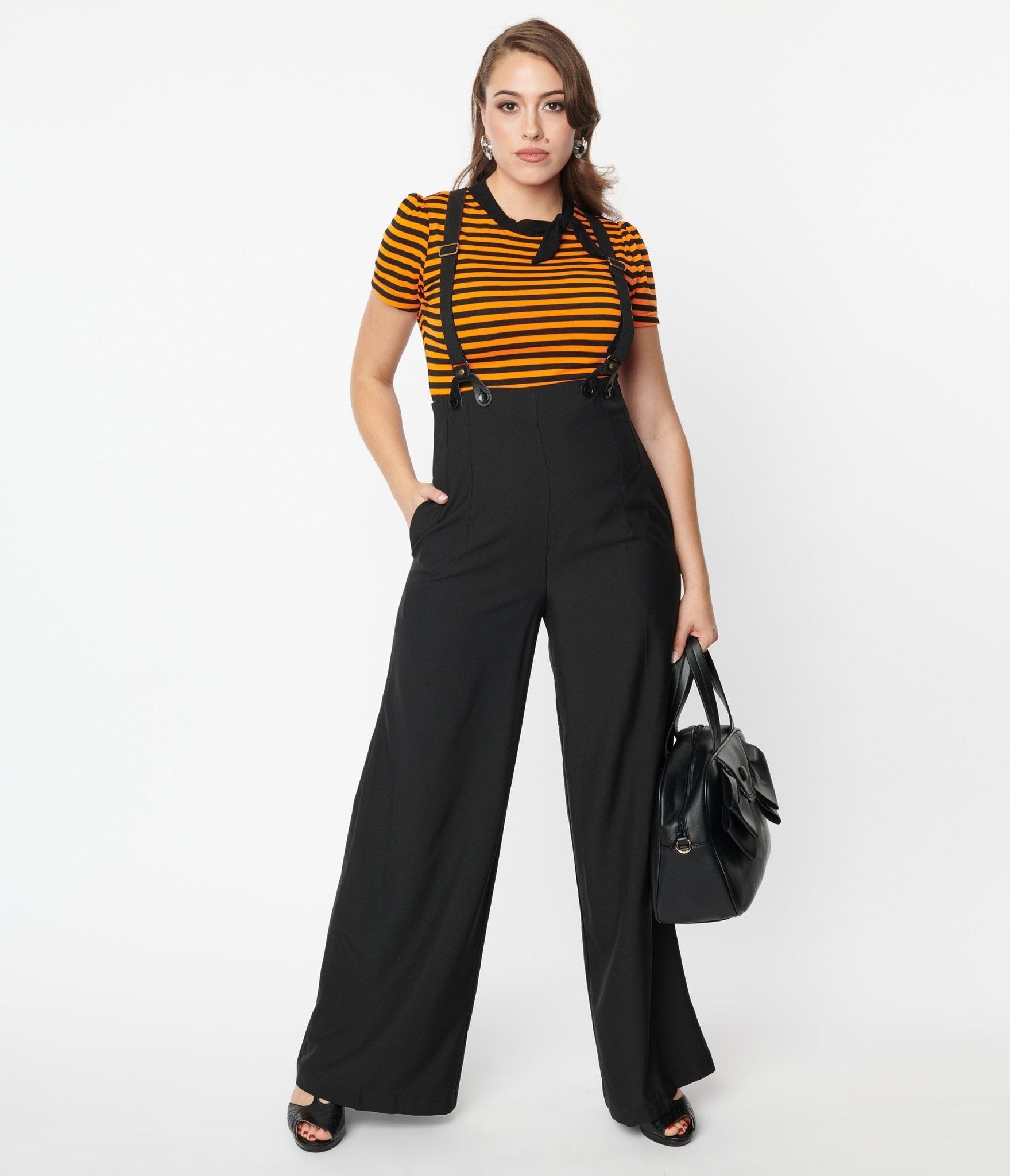 Unique Vintage Plus Size Black Thelma Suspender Pants | Black
