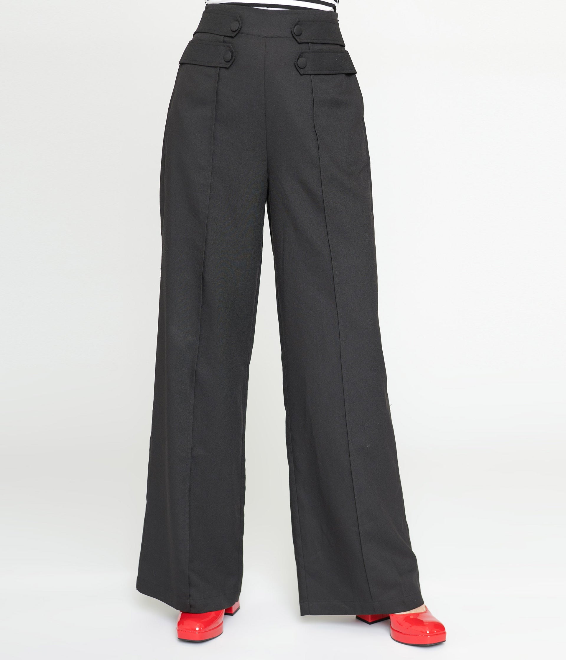 Black High Waisted Wide Leg Trousers - 1930s & 40s style