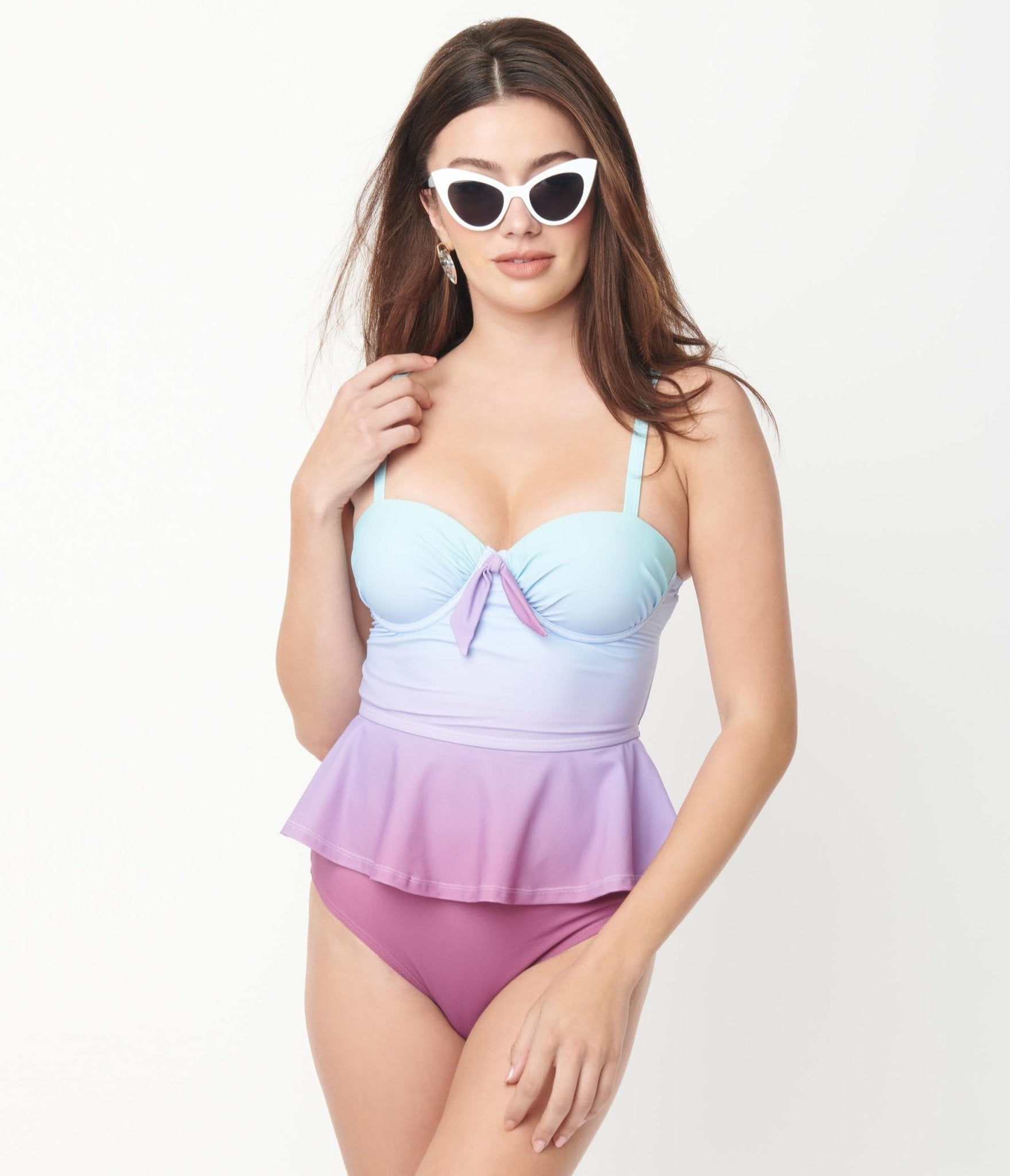 Beachside Beauty Spotted Peplum Tankini Top- White, Pink, & Blue – The  Pulse Boutique