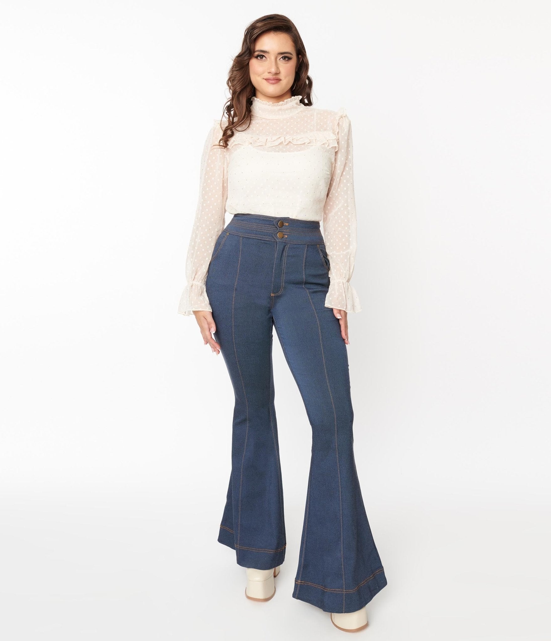Coduop Women High Waist Skinny Jeans Aesthetic Vintage Flare Jeans Bell  Bottom Denim Jeans