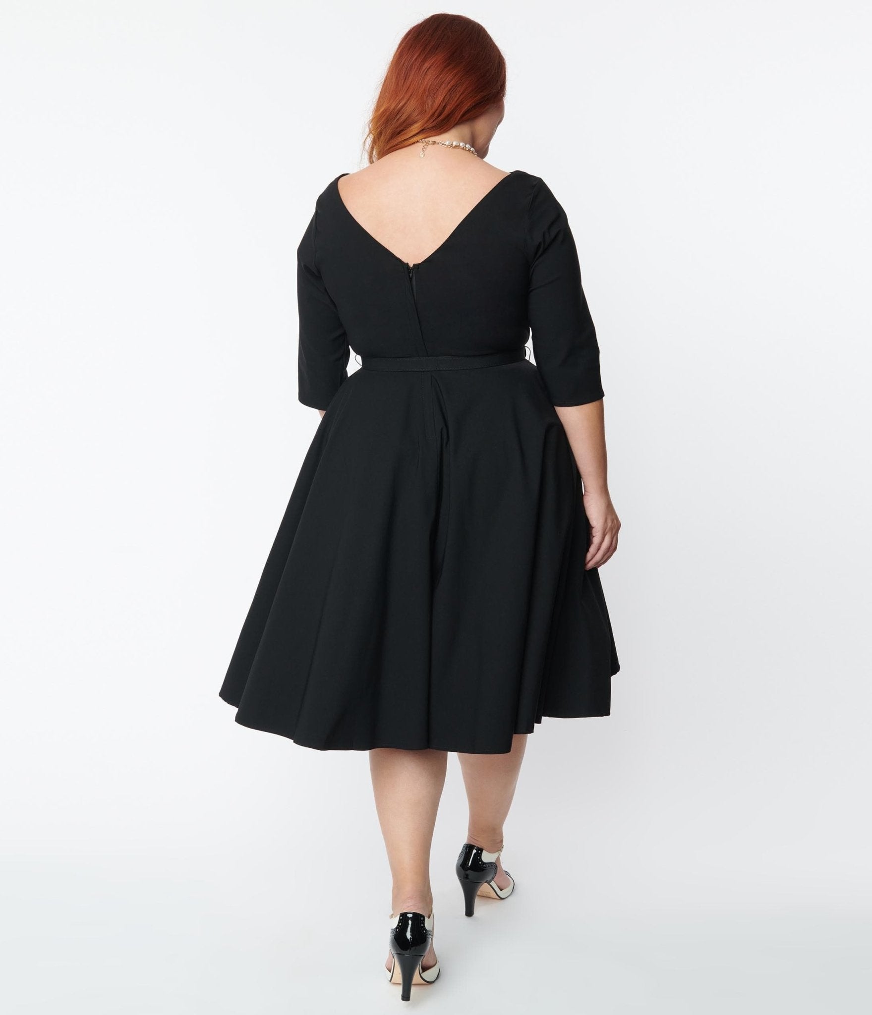Unique Vintage Plus Size 1950s Black Devon Swing Dress