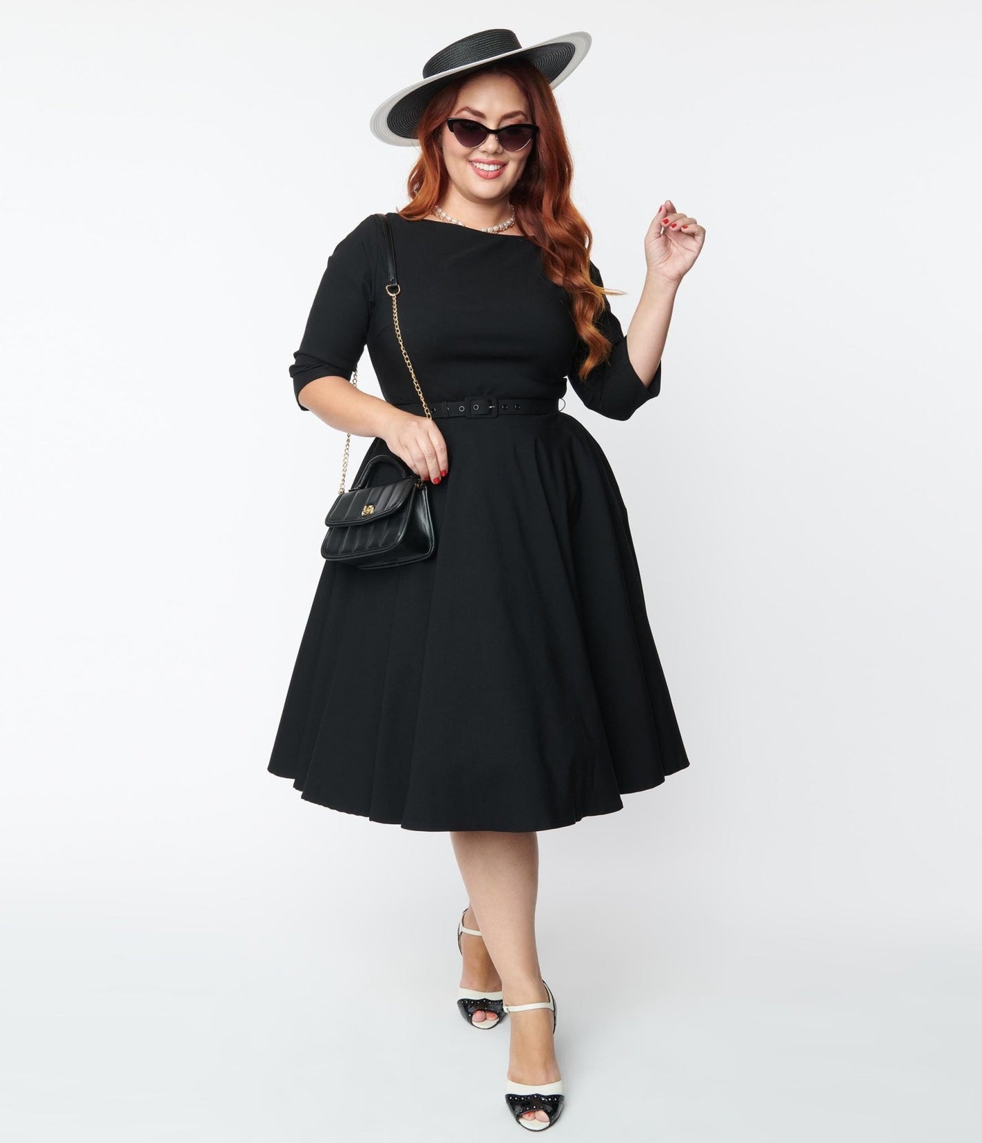 Unique Vintage Plus Size 1950s Black Devon Swing Dress