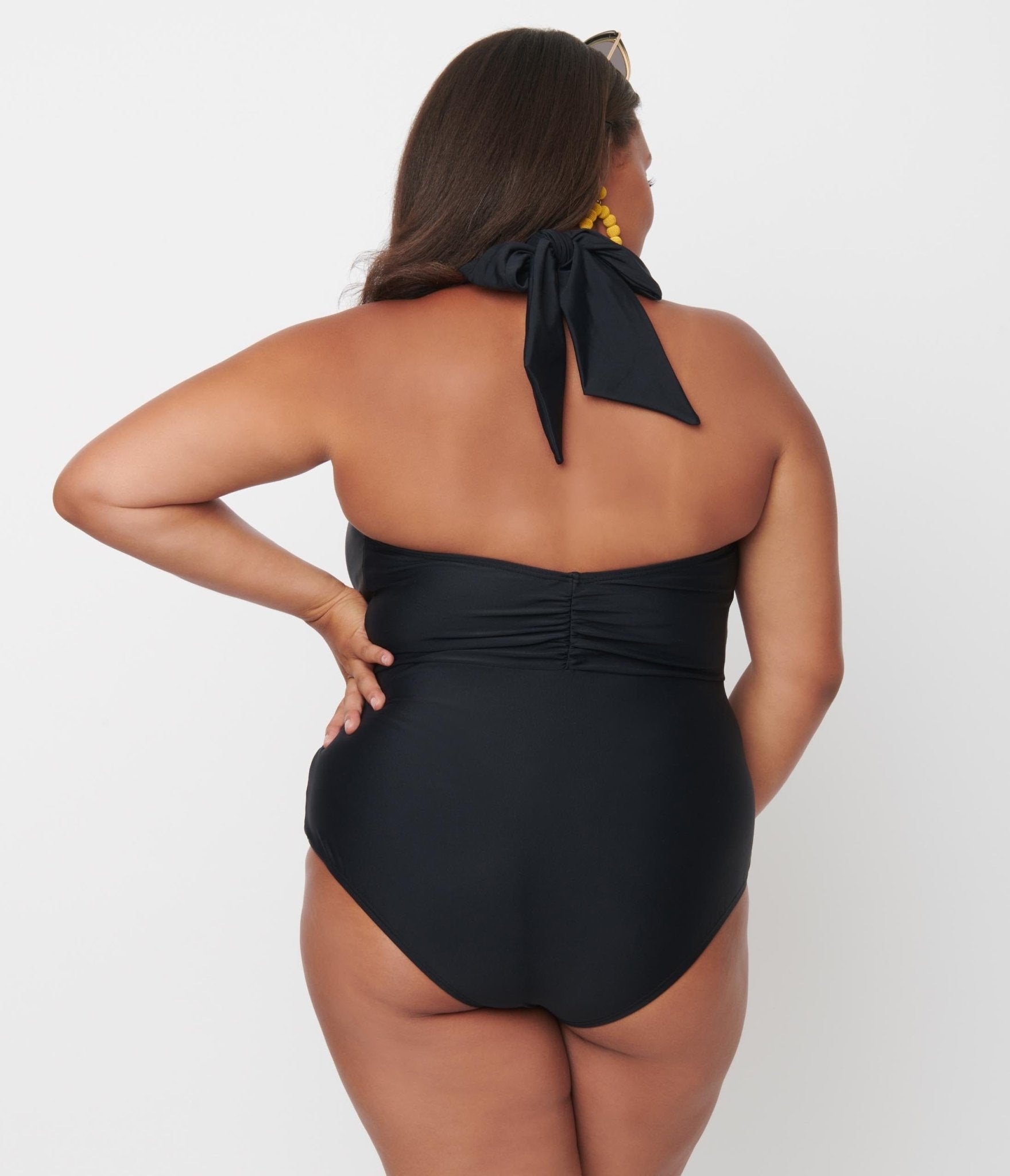 Unique Vintage Plus Size Black Mesh Sleeved Torrey Swimsuit | Black Mesh