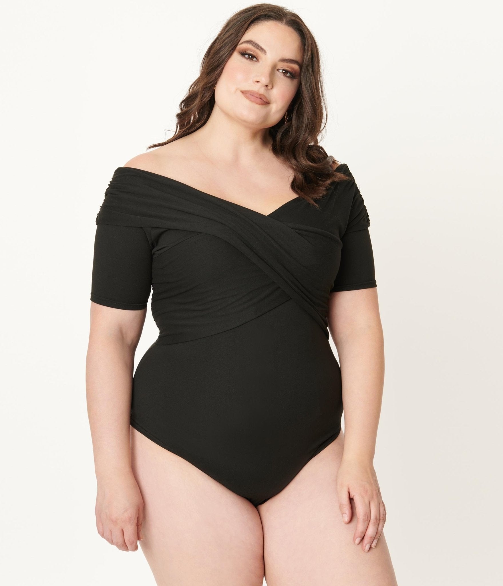 Final Sale Plus Size Long Sleeve Off the Shoulder Bodysuit in Black – Chic  And Curvy