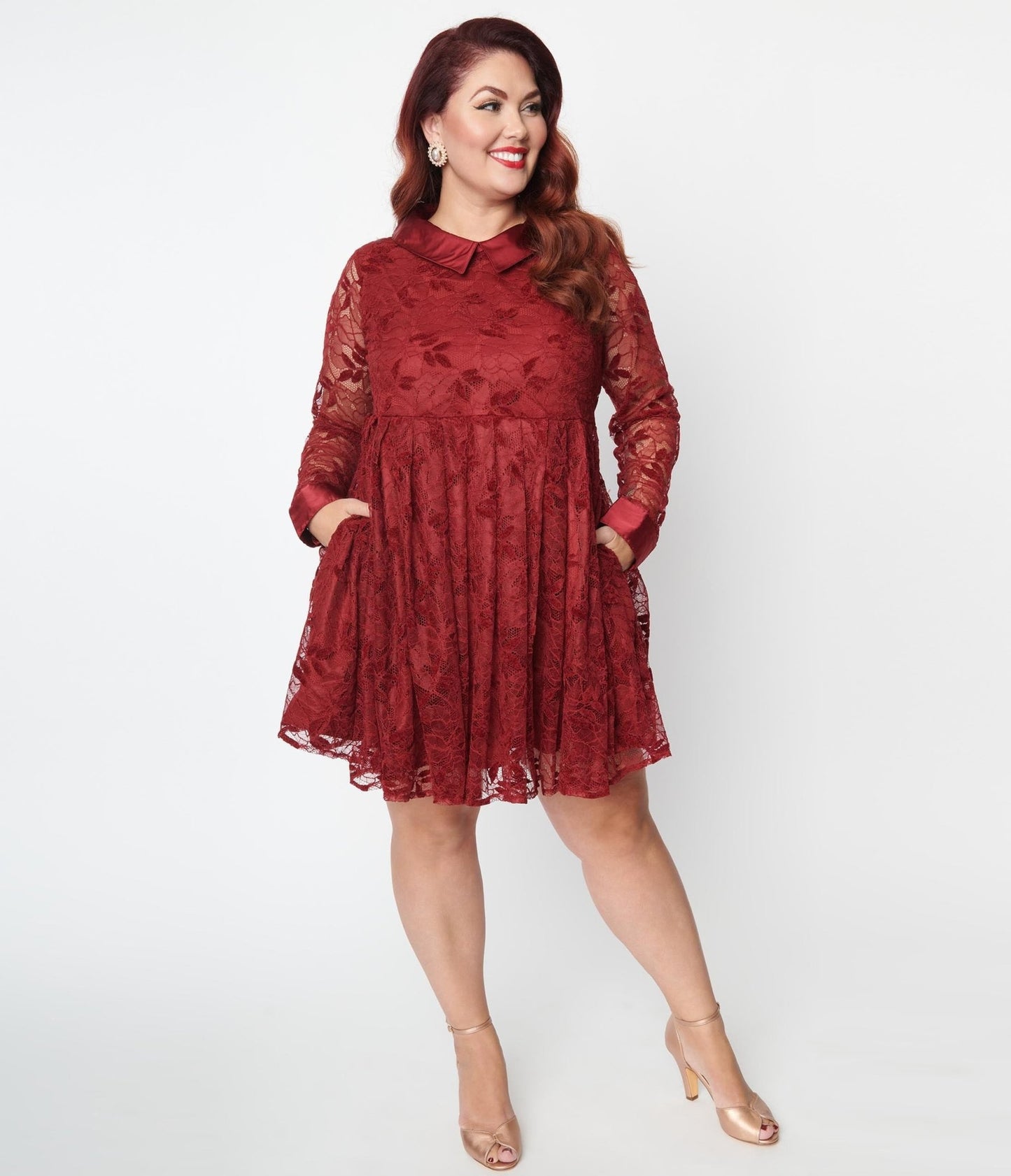 1362 - Haley - Trendy Plus Size Burgundy Babydoll Dress – Tiffany