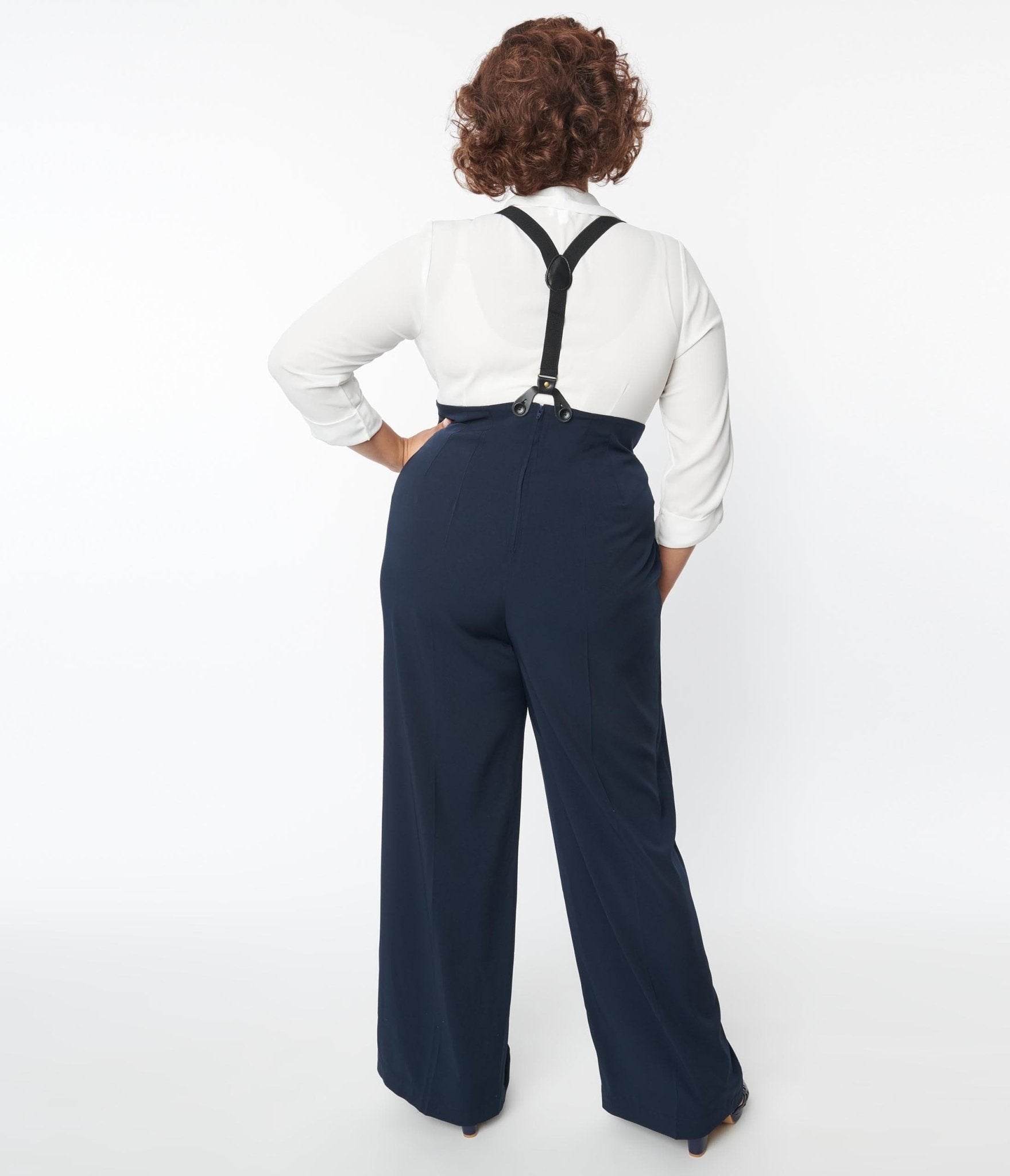 Unique Vintage Plus Size High-Waisted Wide Leg Rochelle Suspender Pants