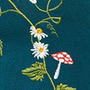 Unique Vintage Teal Mushroom & Daisy Embroidered Cardigan