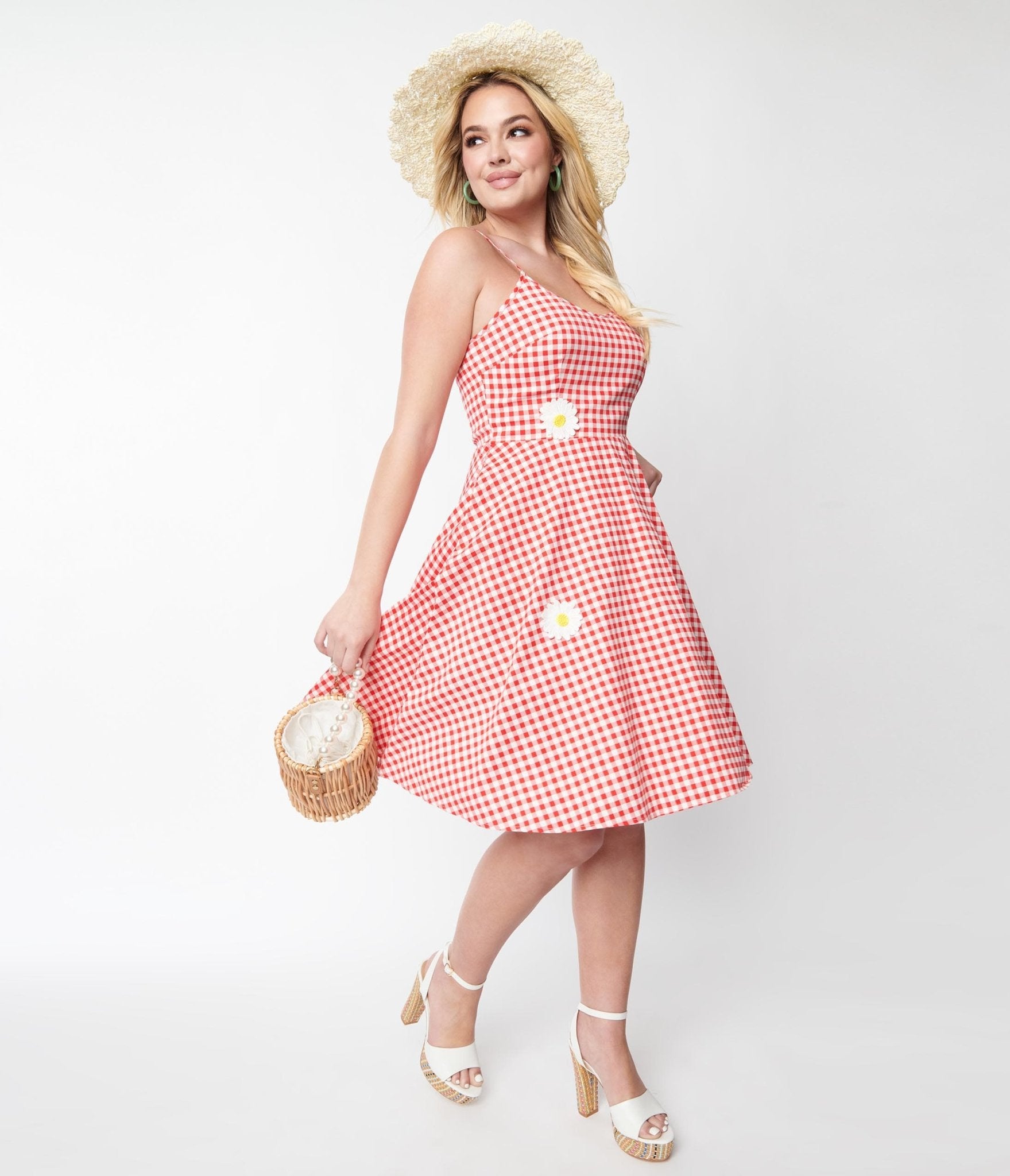 Voodoo Vixen 1950s Style Red & White Gingham Daisy Dolly Swing Dress –  Unique Vintage