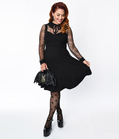 Voodoo Vixen Black Spider Web Swing Dress - Unique Vintage - Womens, HALLOWEEN, DRESSES