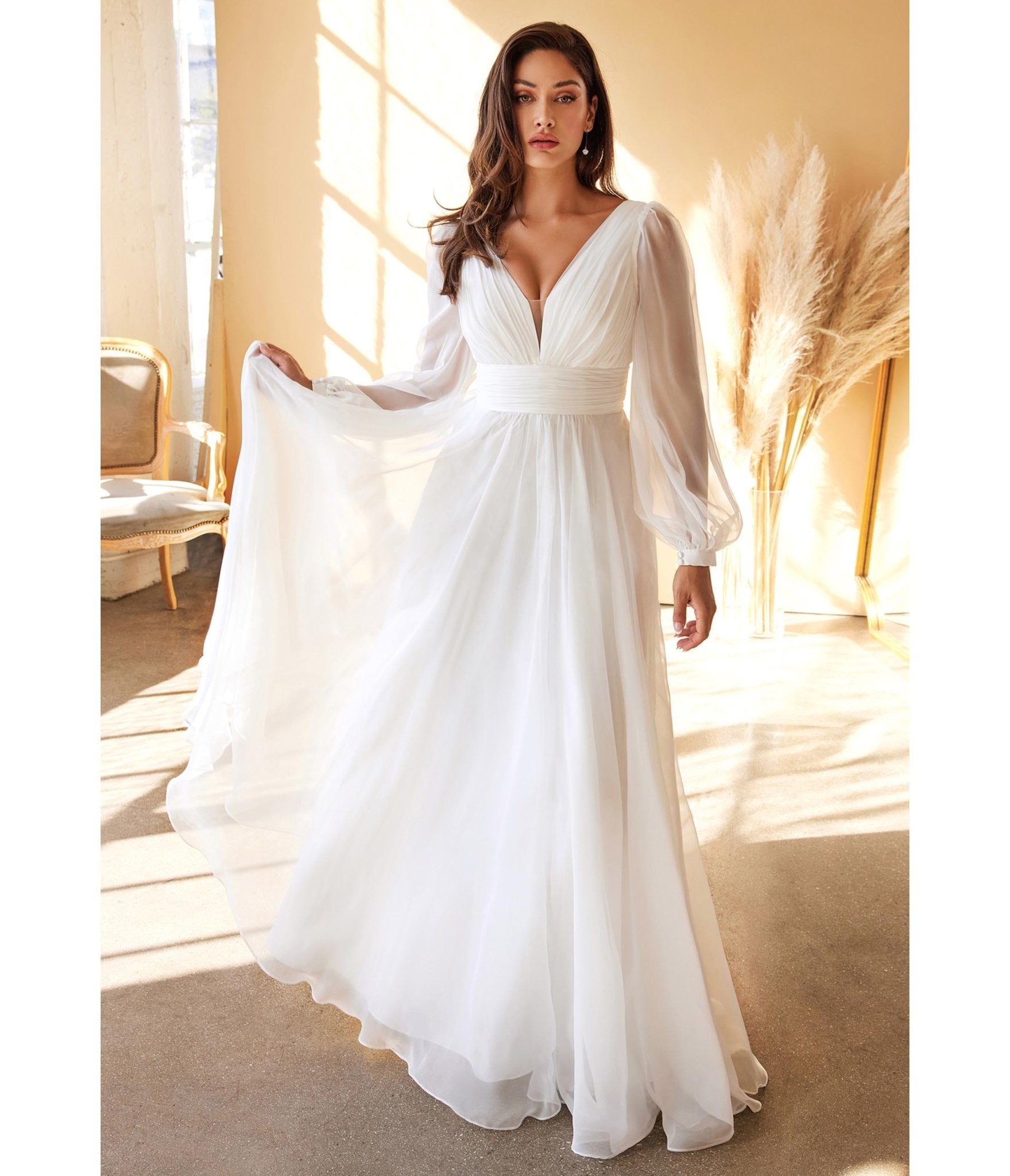 Cinderella Divine White Chiffon Sleeve Goddess Bridal Gown Unique Vintage