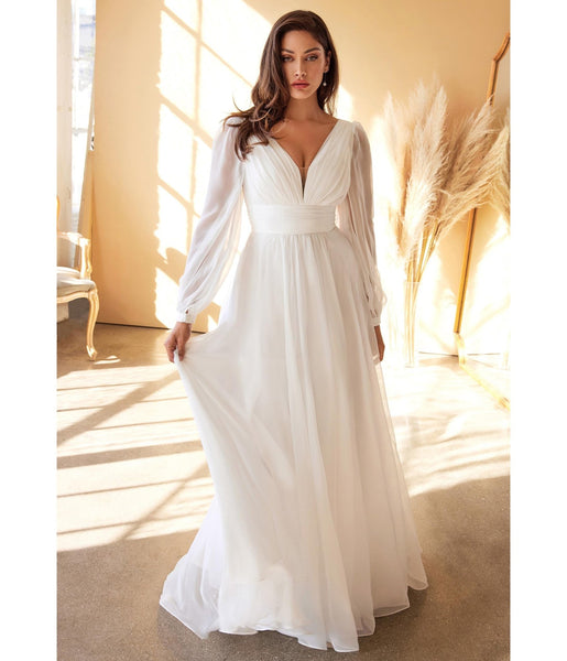 Cinderella Divine White Chiffon Sleeve Goddess Bridal Gown – Unique Vintage