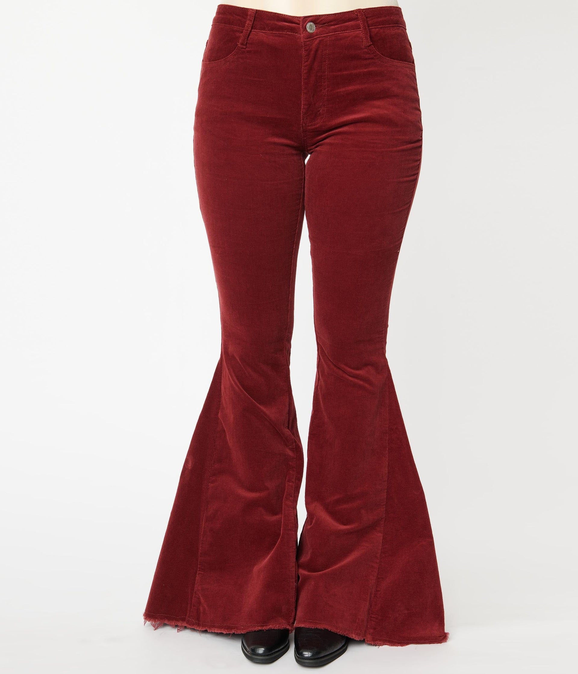 Unique Bargains Women's Corduroy Flare Pants Elastic High Waist Bell Bottom  Trousers 